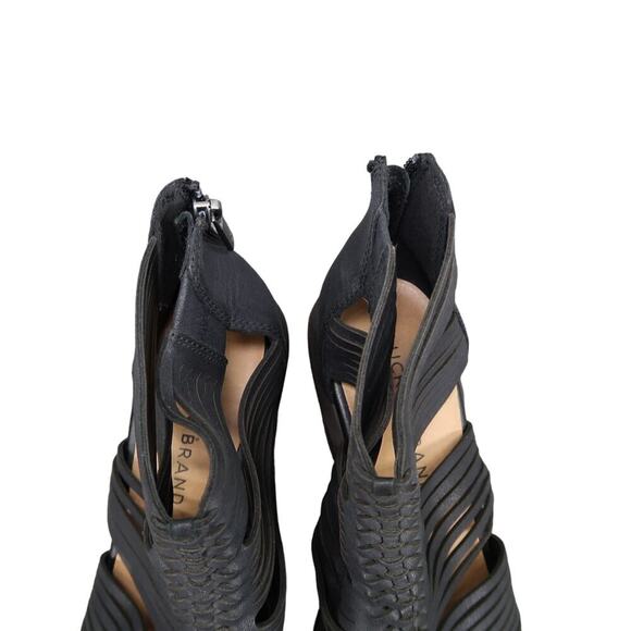 Lucky Brand Shoes Womens 7 Sandal Bootie Block Heel Open Toe Leather Zip Black - Picture 3 of 12